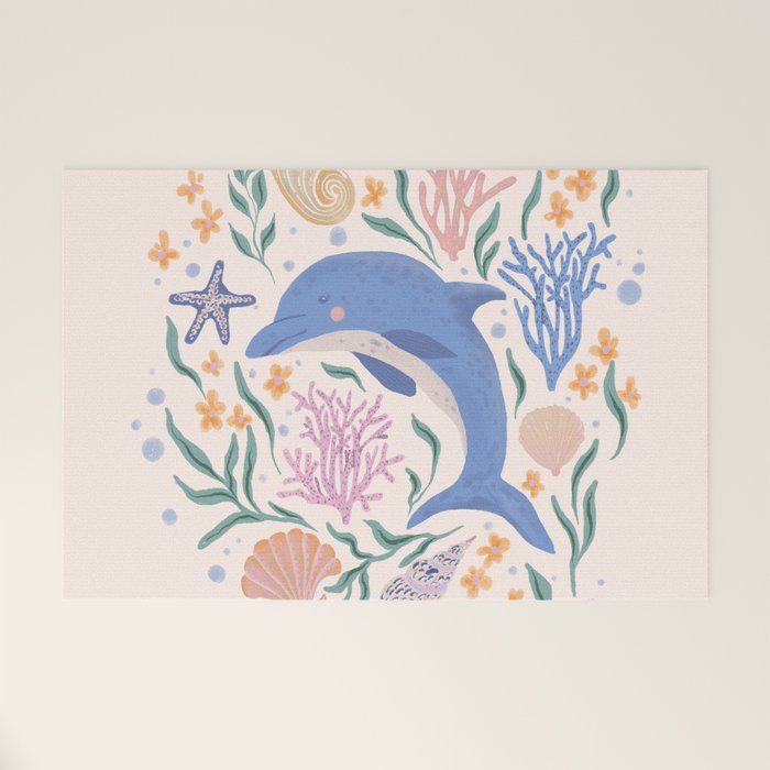 Playful Dolphin and Coral Reef Welcome Mat Gallery Image 1