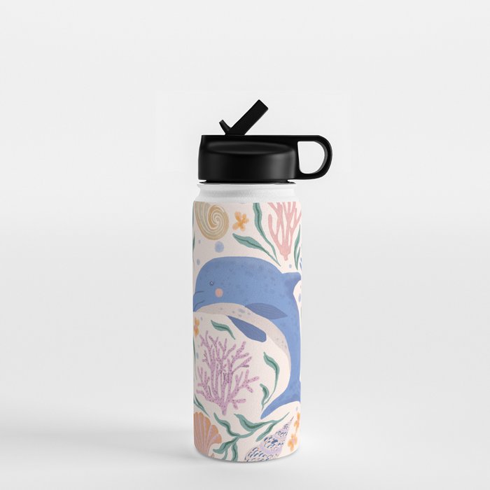 Playful Dolphin and Coral Reef Water Bottle Gallery Image 1