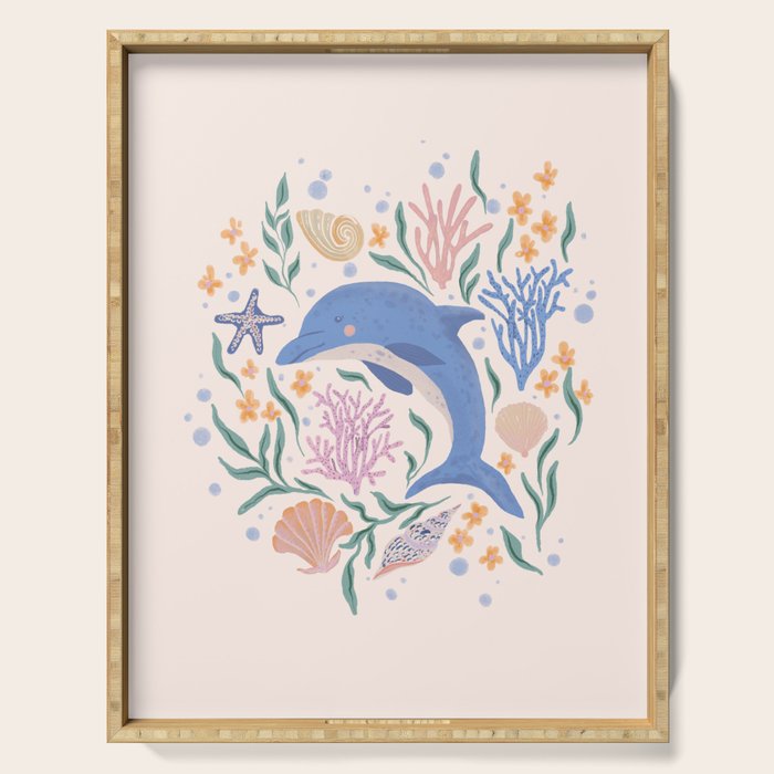 Playful Dolphin and Coral Reef Serving Tray Gallery Image 1