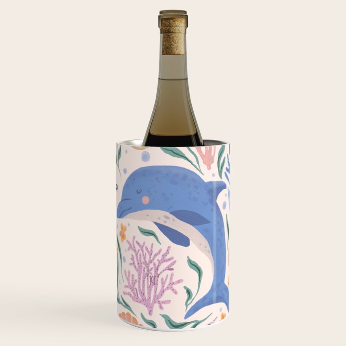 Playful Dolphin and Coral Reef Wine Chiller Gallery Image 1