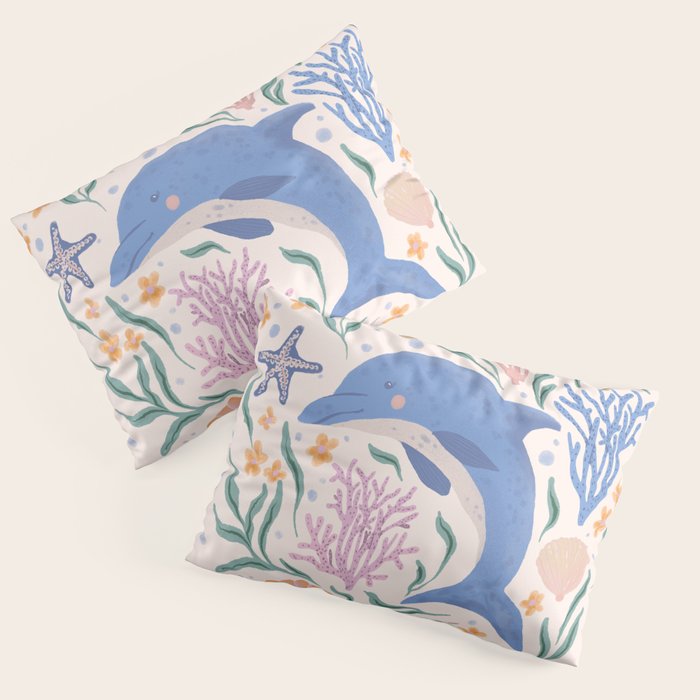 Playful Dolphin and Coral Reef Pillow Sham Gallery Image 3