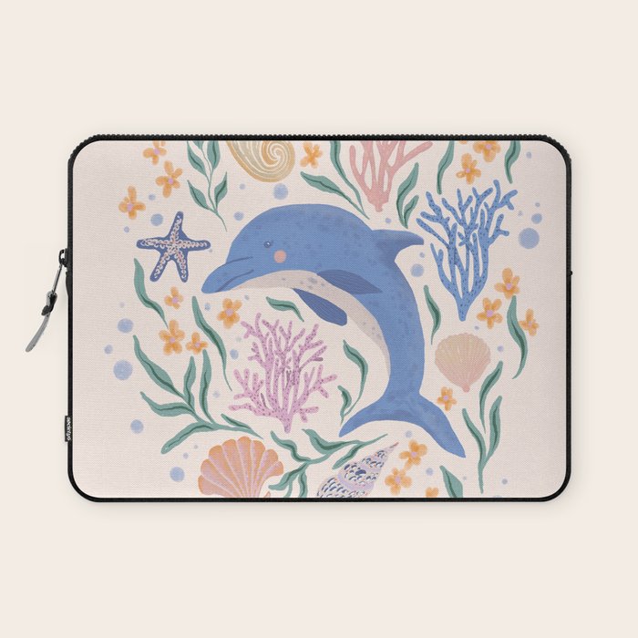 Playful Dolphin and Coral Reef Laptop Sleeve Gallery Image 1