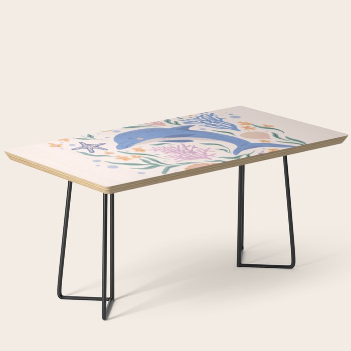 Playful Dolphin and Coral Reef Coffee Table Gallery Image 1