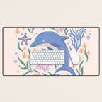 Playful Dolphin and Coral Reef Desk Mat Gallery Image 1