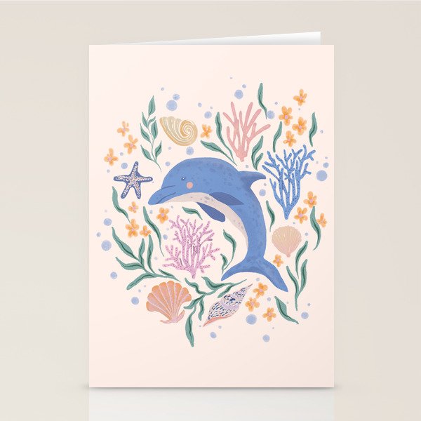 Playful Dolphin and Coral Reef Stationery Card Gallery Image 2