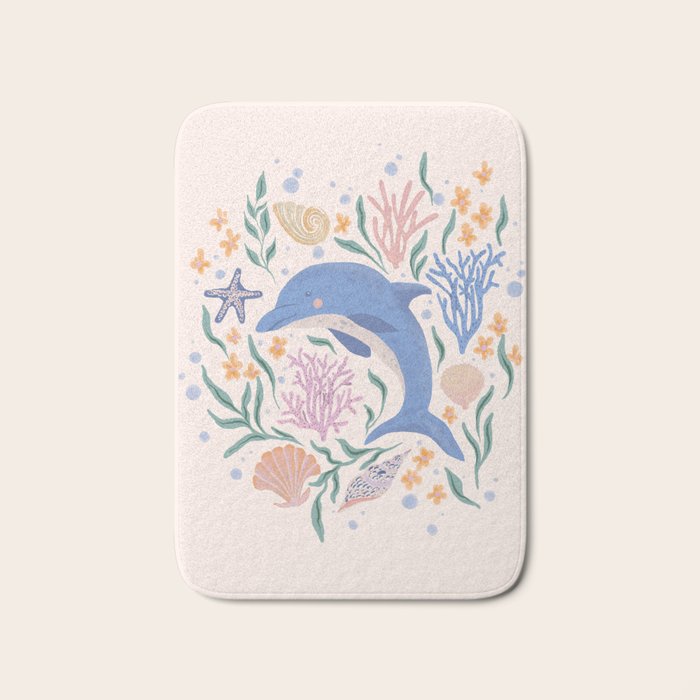 Playful Dolphin and Coral Reef Bath Mat Gallery Image 1