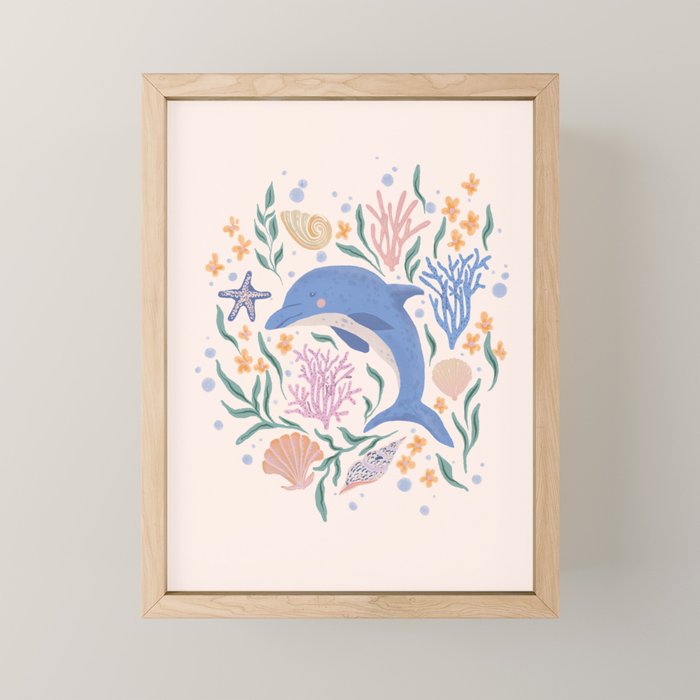 Playful Dolphin and Coral Reef Mini Art Print Gallery Image 1