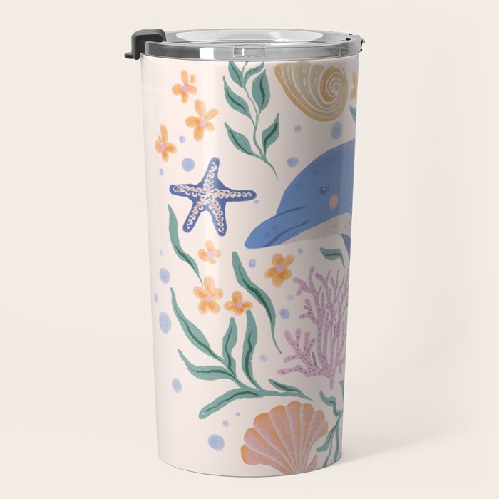 Playful Dolphin and Coral Reef Travel Mug Gallery Image 3