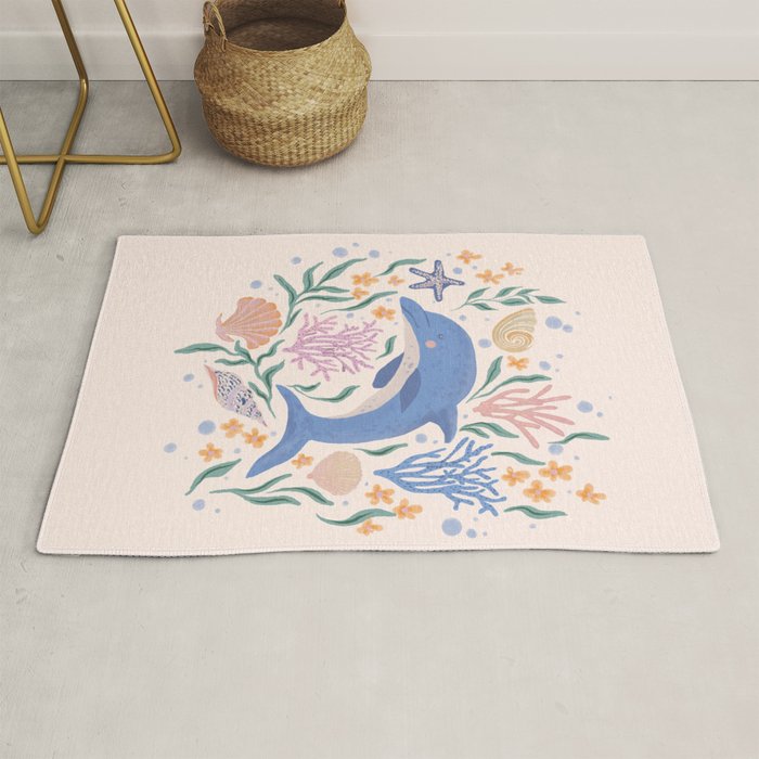 Playful Dolphin and Coral Reef Rug Gallery Image 1