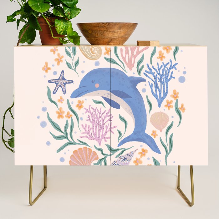 Playful Dolphin and Coral Reef Credenza Gallery Image 1