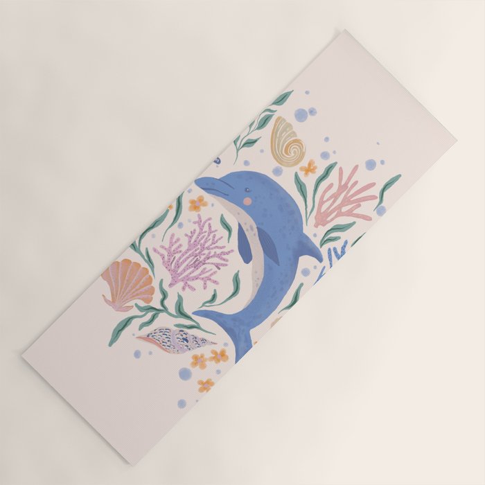 Playful Dolphin and Coral Reef Yoga Mat Gallery Image 1
