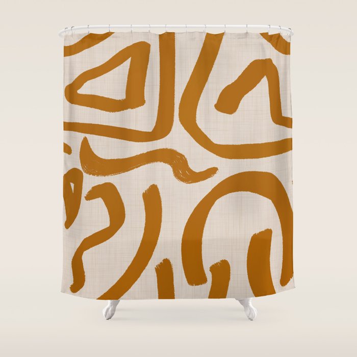 Retro Terra Scribbles - Abstract Mid Century Brush Shower Curtain Gallery Image 1