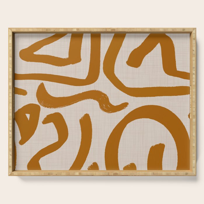 Retro Terra Scribbles - Abstract Mid Century Brush Serving Tray Gallery Image 1