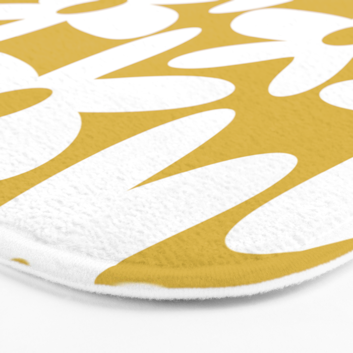 Daisy Time Retro Floral Pattern in Mustard and White Bath Mat Gallery Image 3