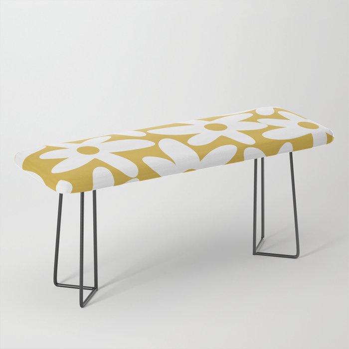 Daisy Time Retro Floral Pattern in Mustard and White Bench Gallery Image 1