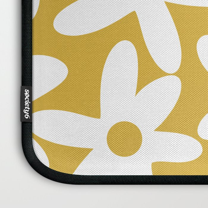 Daisy Time Retro Floral Pattern in Mustard and White Laptop Sleeve Gallery Image 3