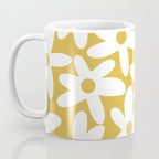 Daisy Time Retro Floral Pattern in Mustard and White Coffee Mug Gallery Image 3