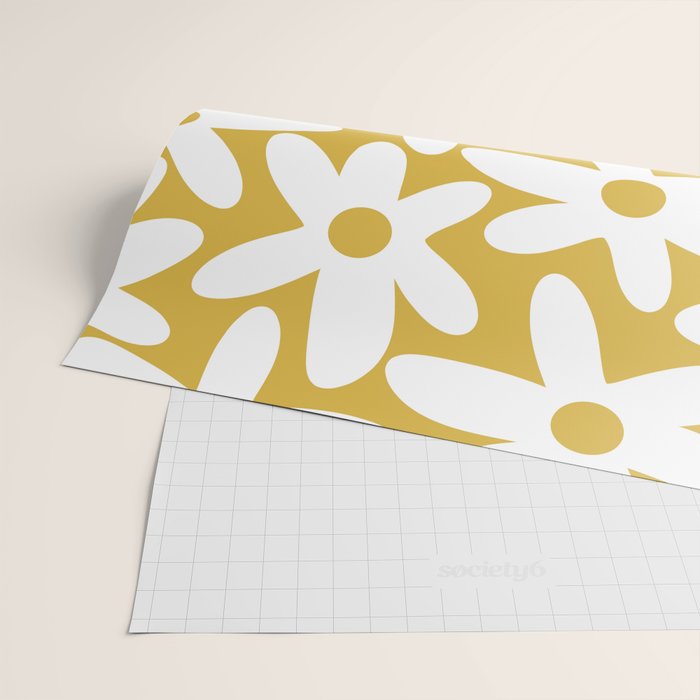 Daisy Time Retro Floral Pattern in Mustard and White Wrapping Paper Gallery Image 2