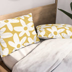 Daisy Time Retro Floral Pattern in Mustard and White Pillow Sham Gallery Image 2