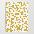 Daisy Time Retro Floral Pattern in Mustard and White Poster Gallery Image 4