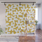 Daisy Time Retro Floral Pattern in Mustard and White Wall Mural Gallery Image 1