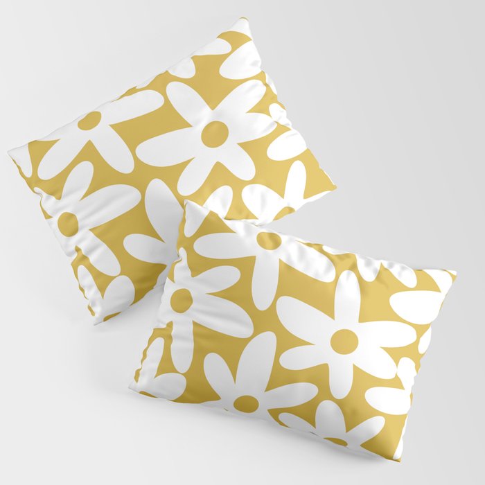 Daisy Time Retro Floral Pattern in Mustard and White Pillow Sham Gallery Image 3