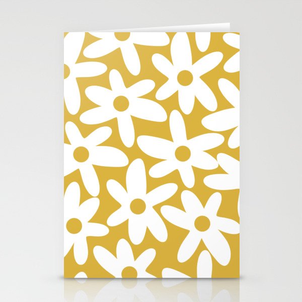 Daisy Time Retro Floral Pattern in Mustard and White Stationery Card Gallery Image 2