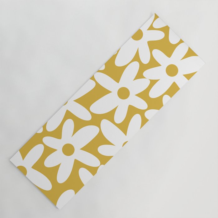 Daisy Time Retro Floral Pattern in Mustard and White Yoga Mat Gallery Image 1