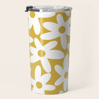 Daisy Time Retro Floral Pattern in Mustard and White Travel Mug Gallery Image 3