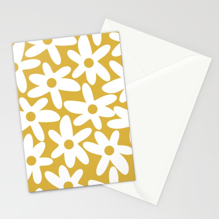 Daisy Time Retro Floral Pattern in Mustard and White Stationery Card Gallery Image 2