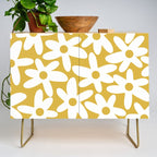 Daisy Time Retro Floral Pattern in Mustard and White Credenza Gallery Image 1