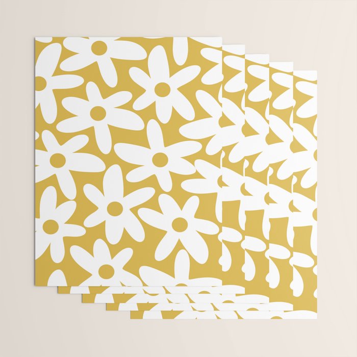 Daisy Time Retro Floral Pattern in Mustard and White Wrapping Paper Gallery Image 3