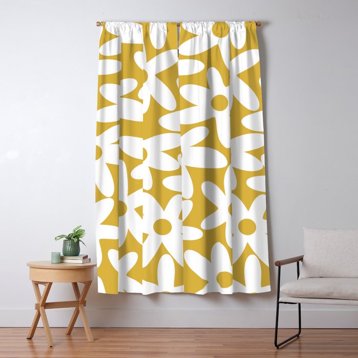 Daisy Time Retro Floral Pattern in Mustard and White Window Curtain Gallery Image 5