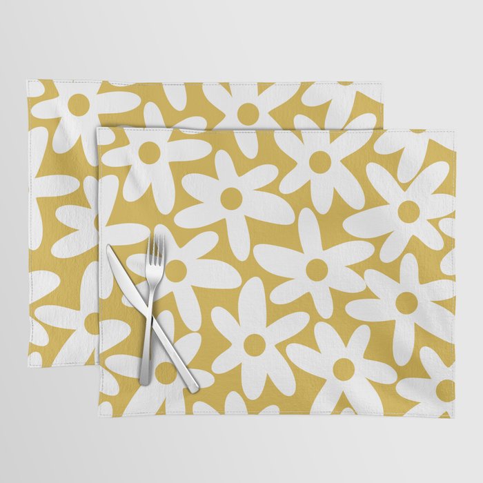 Daisy Time Retro Floral Pattern in Mustard and White Placemat Gallery Image 1