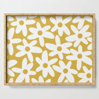 Daisy Time Retro Floral Pattern in Mustard and White Serving Tray Gallery Image 1