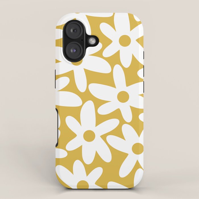Daisy Time Retro Floral Pattern in Mustard and White iPhone Case Gallery Image 1