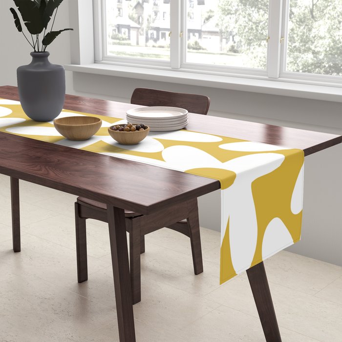 Daisy Time Retro Floral Pattern in Mustard and White Table Runner Gallery Image 2
