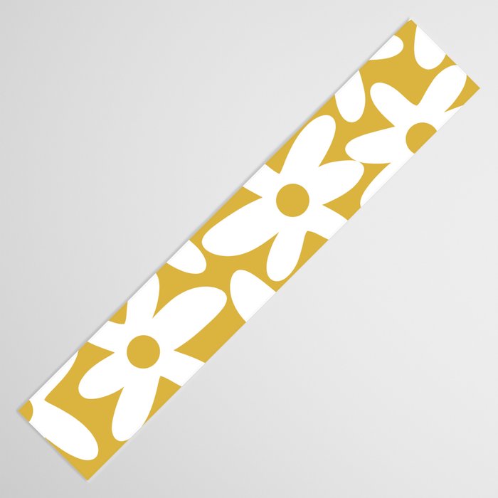 Daisy Time Retro Floral Pattern in Mustard and White Table Runner Gallery Image 3