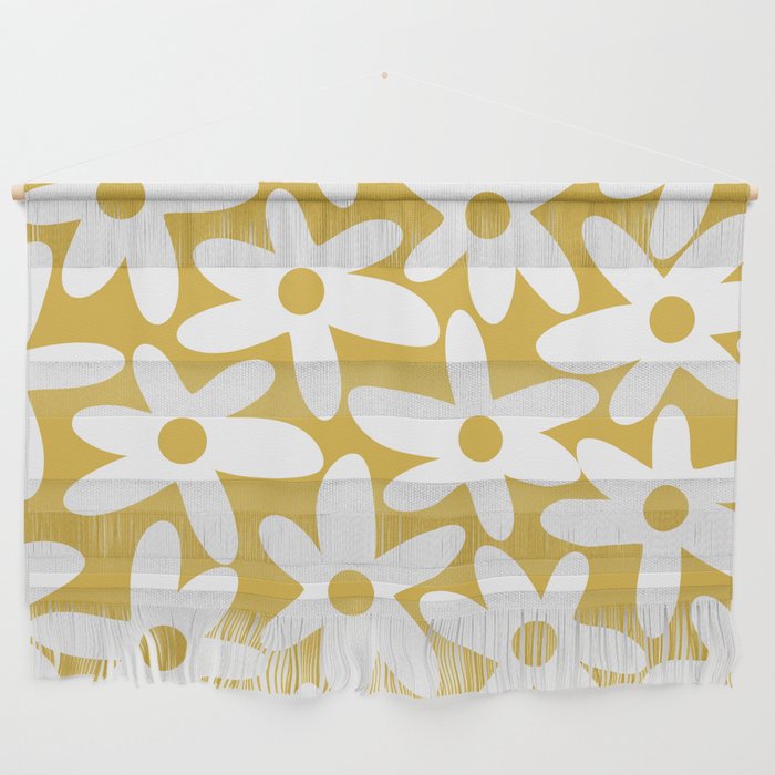 Daisy Time Retro Floral Pattern in Mustard and White Wall Hanging Gallery Image 1