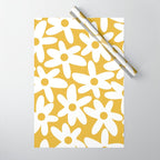 Daisy Time Retro Floral Pattern in Mustard and White Wrapping Paper Gallery Image 1