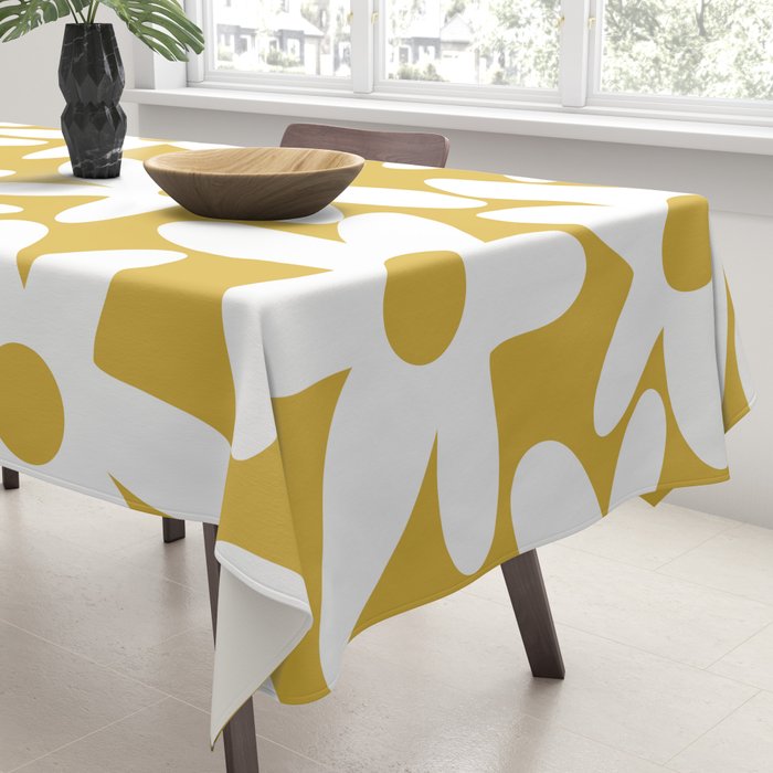 Daisy Time Retro Floral Pattern in Mustard and White Tablecloth Gallery Image 3