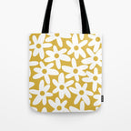 Daisy Time Retro Floral Pattern in Mustard and White Tote Bag Gallery Image 1