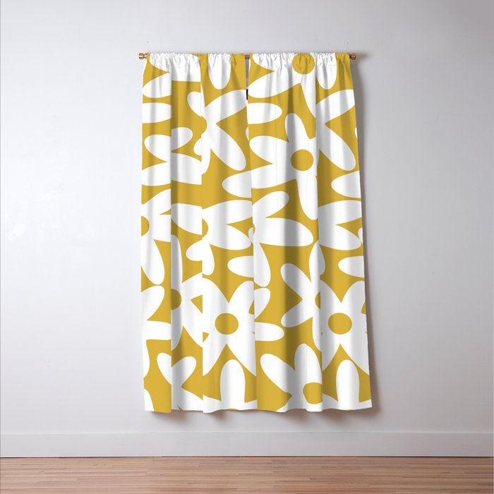 Daisy Time Retro Floral Pattern in Mustard and White Window Curtain Gallery Image 3