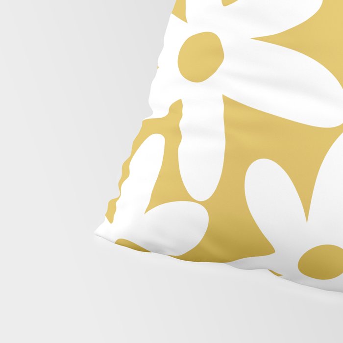 Daisy Time Retro Floral Pattern in Mustard and White Pillow Sham Gallery Image 4