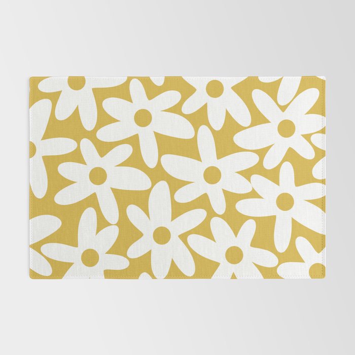 Daisy Time Retro Floral Pattern in Mustard and White Rug Gallery Image 2