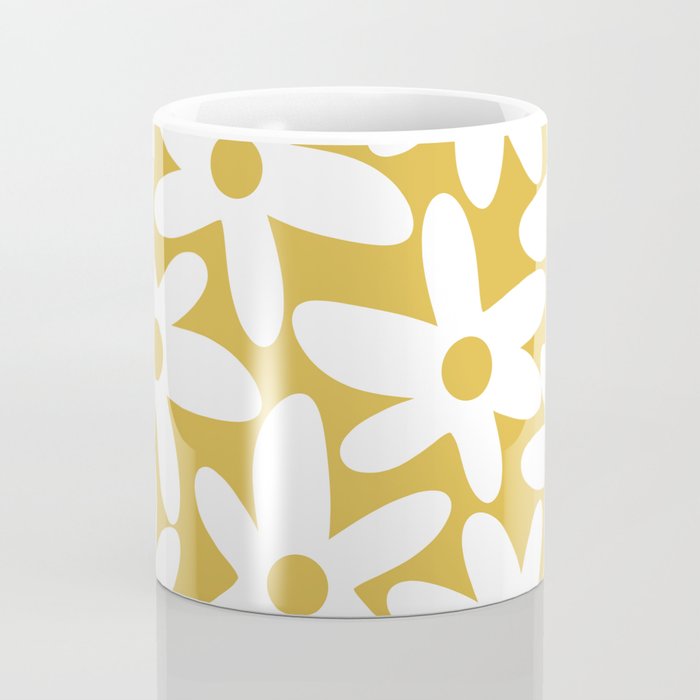 Daisy Time Retro Floral Pattern in Mustard and White Coffee Mug Gallery Image 4