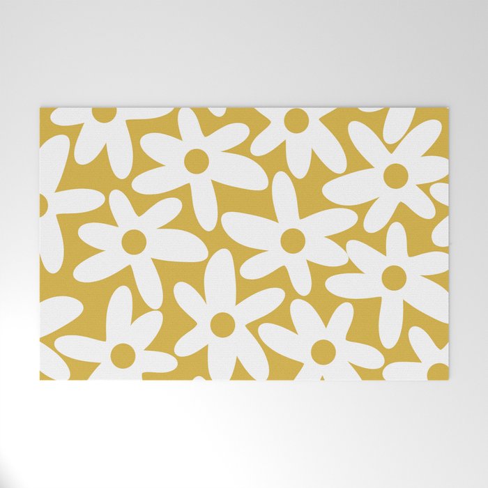 Daisy Time Retro Floral Pattern in Mustard and White Welcome Mat Gallery Image 1