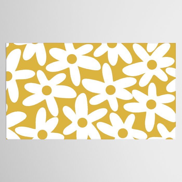 Daisy Time Retro Floral Pattern in Mustard and White Tablecloth Gallery Image 2