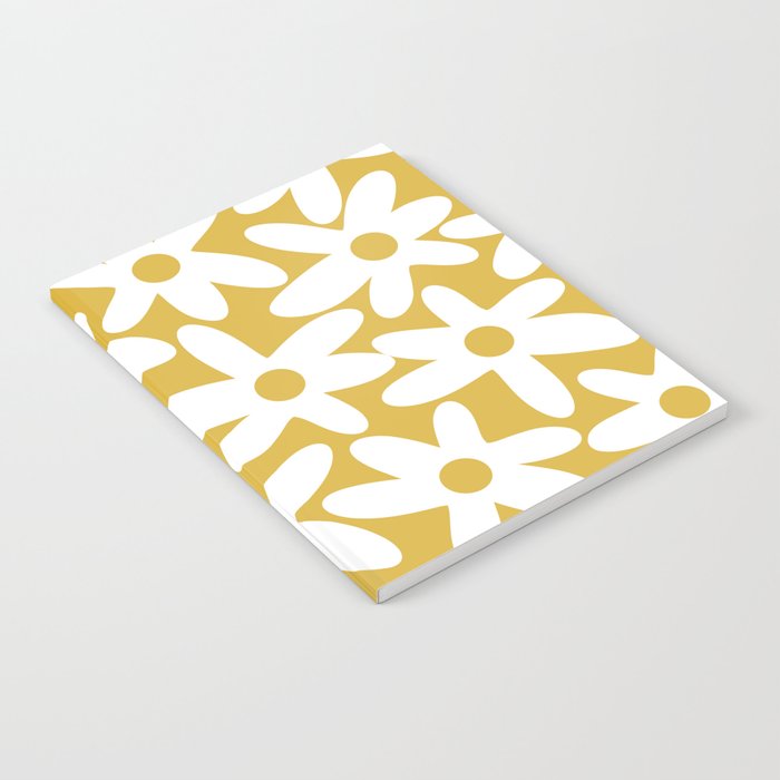 Daisy Time Retro Floral Pattern in Mustard and White Notebook Gallery Image 2