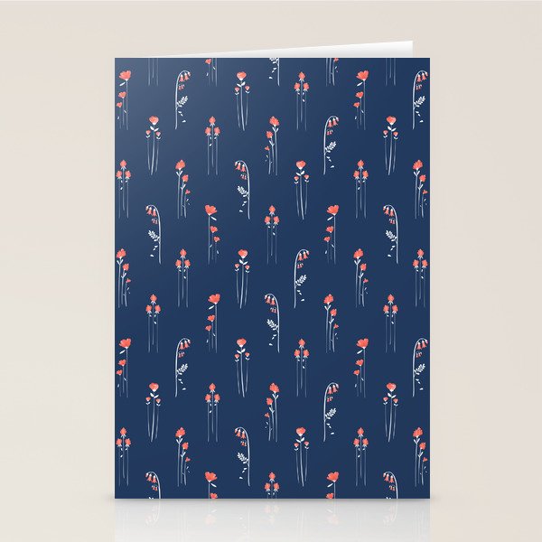 Retro Dark Flower Pattern in Modern Navy and Coral Stationery Card Gallery Image 1